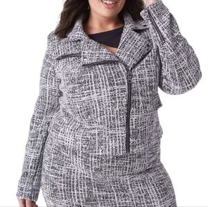 Lane Bryant Tweed‎ Moto Jacket Asymmetrical Zip Front Lightweight Black White 18
